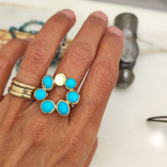 Turquoise ring. 14K solid yellow gold ring with Turquoise. Handmade ring. - Picture 4 of 14